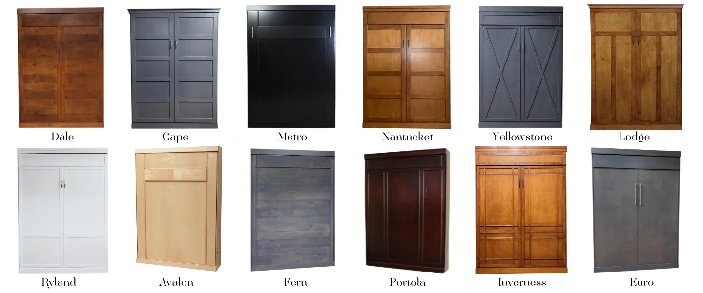 Murphy Bed models — Dale, Cape, Metro, Nantucket, Yellowstone, Lodge, Ryland, Avalon, Fern, Portola, Inverness, Euro