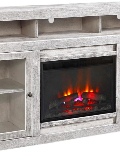 74" Highboy Fireplace Console w/ 2 Doors