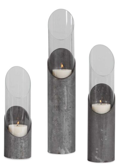 Uttermost Karter Iron & Glass Candleholders Set/3