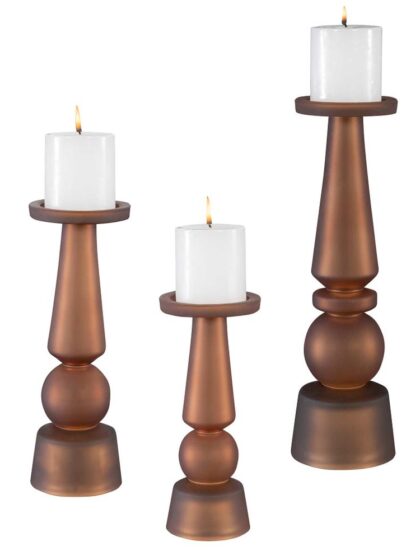 Uttermost Cassiopeia Butter Rum Glass Candleholders Set/3