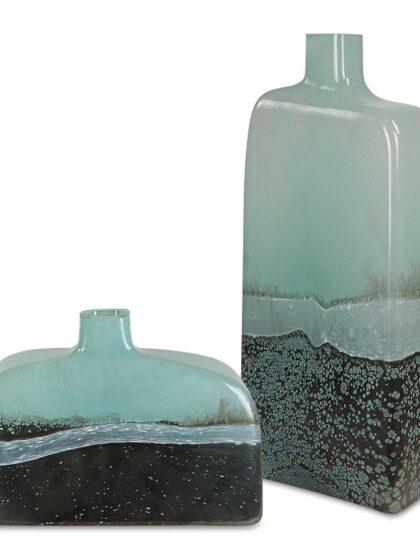 Uttermost Fuze Aqua & Bronze Vases Set Of 2