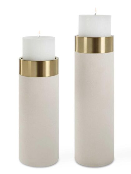 Uttermost Wessex White Pillar Candleholders Set Of 2