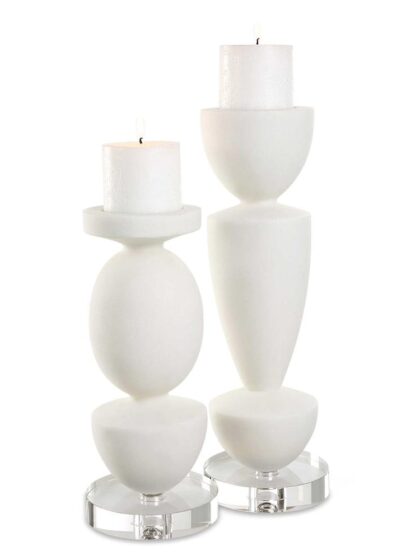 Uttermost Lido White Stone Candleholders Set/2