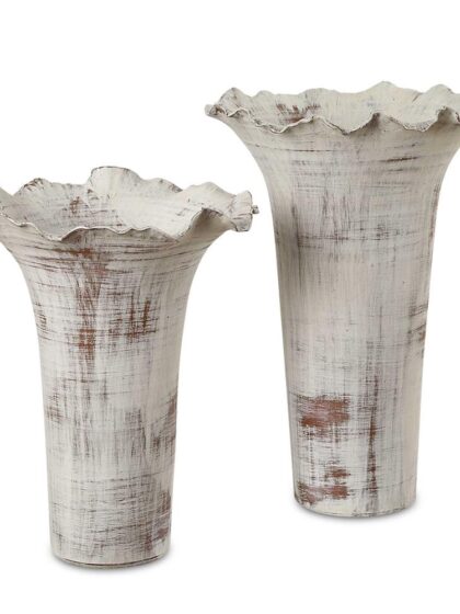 Uttermost Ruffled Petal White Vases Set/2