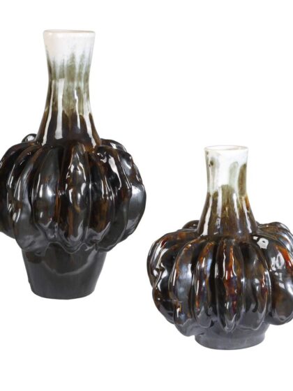 Uttermost Umbrian White & Brown Gourd Vases Set/2