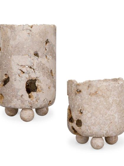 Uttermost Indoor-Outdoor Quarried Stone Candleholders, S/2