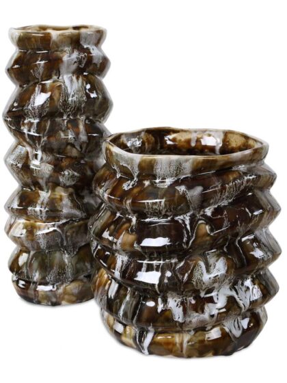 Uttermost Cuoco Glazed Brown Vases, S/2