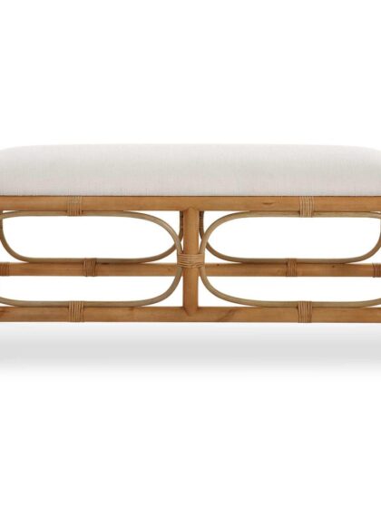 Uttermost Laguna White Fabric Rattan Bench
