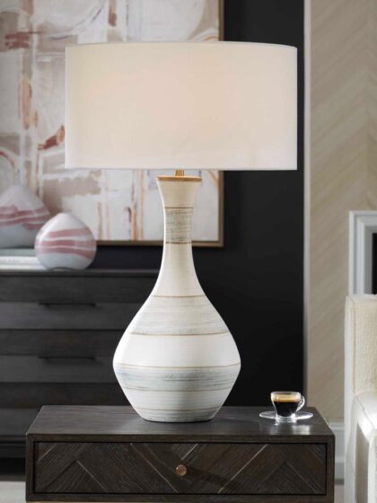 Uttermost Potter Striped Ivory Blue Table Lamp