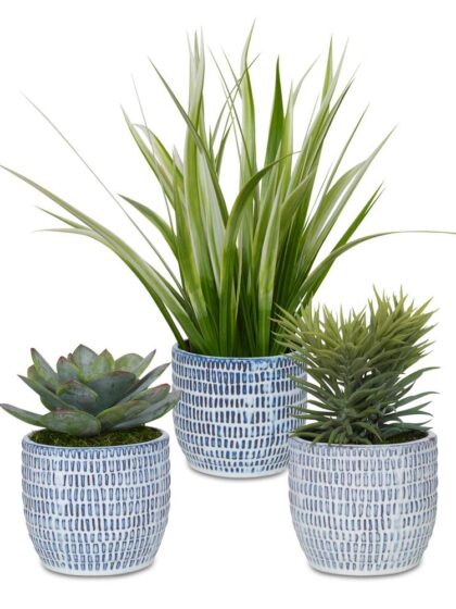Uttermost Puebla Greenery In Blue & White Pots Set/3